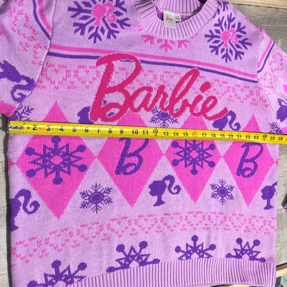 Barbie Womens Large Pink Purple Snowflakes Christmas Holiday Sweater Mad Engine - Picture 10 of 13